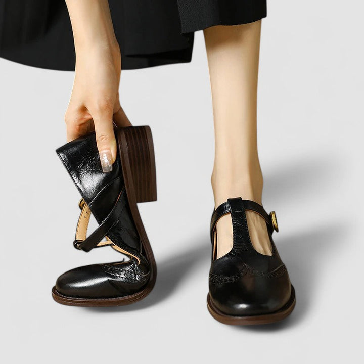 Bennett and Lowe Daisy casual Mary Jane shoes in neutral color, featuring rounded toe and strap with buckle detail.