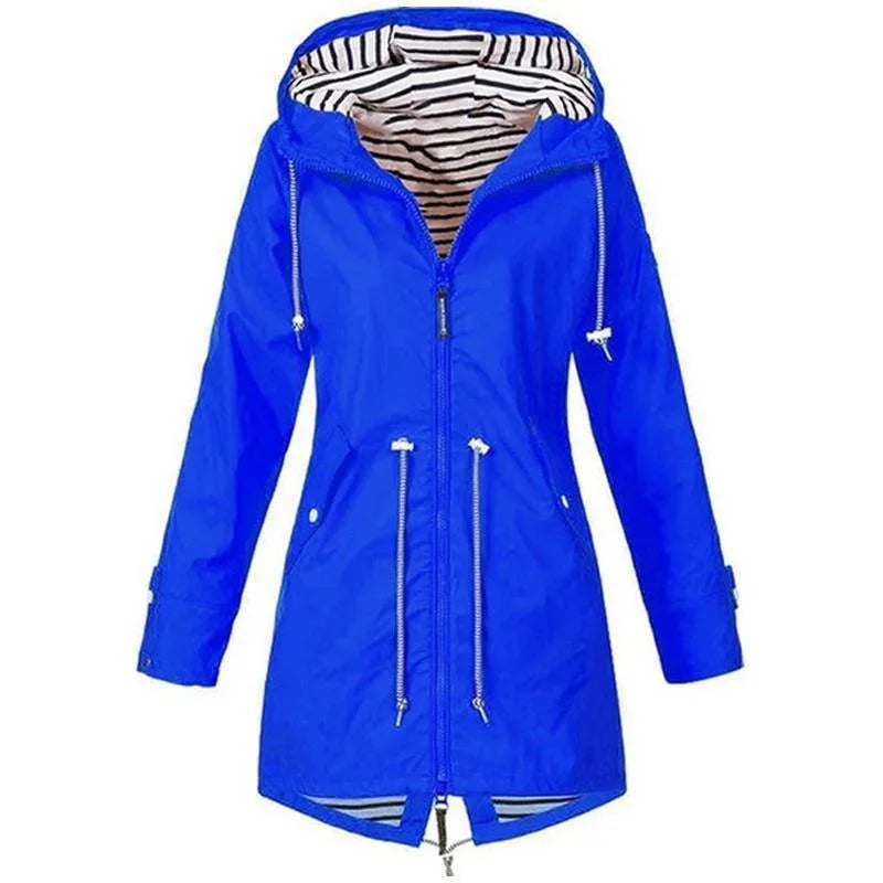 Victoria Bennett & Lowe drawstring hooded outdoor trench coat, stylish weather-resistant outerwear with adjustable hood and classic design.