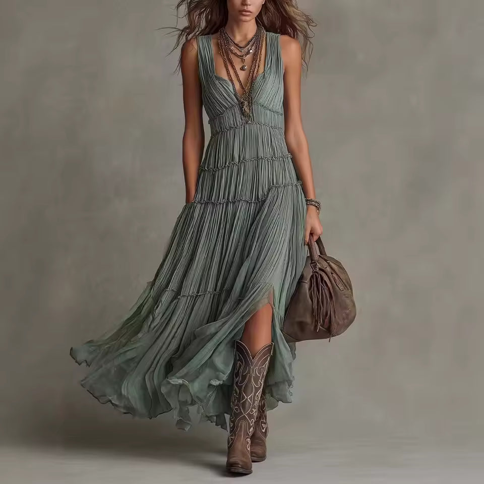 Arabella tiered ruffle chiffon maxi dress by Bennett and Lowe, flowing design with layered ruffles and elegant silhouette.