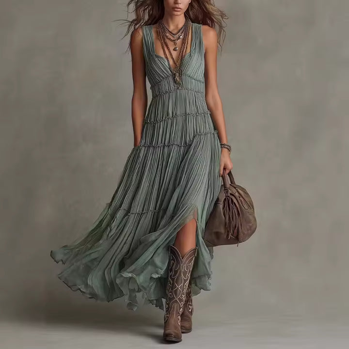 Arabella tiered ruffle chiffon maxi dress by Bennett and Lowe, flowing design with layered ruffles and elegant silhouette.