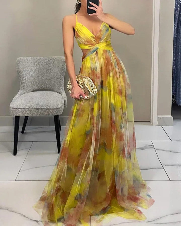 Claire | Watercolor Chiffon Maxi Dress for Women