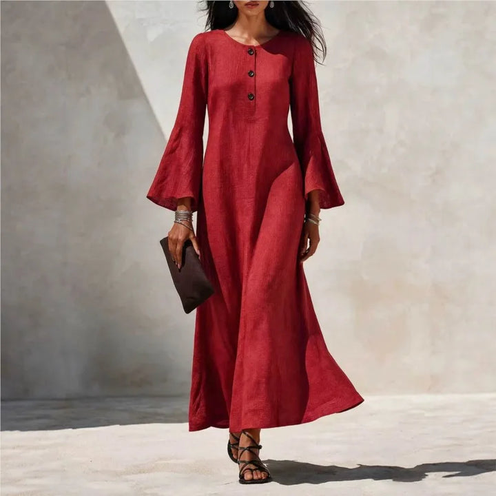 Lauren | Button Front Flared Sleeve Maxi Dress