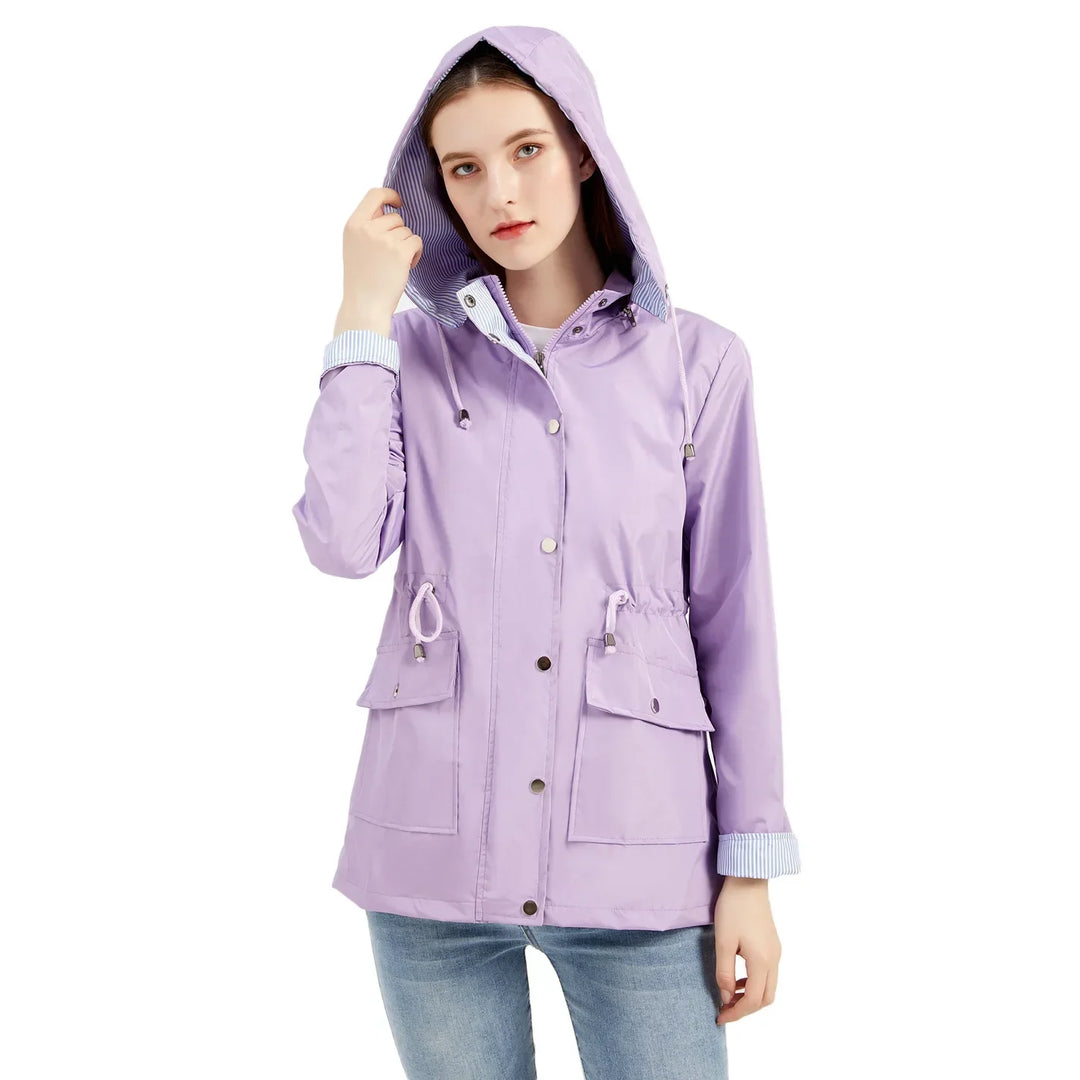 Julia Bennett & Lowe casual trench coat with detachable hood, stylish and versatile outerwear for women.