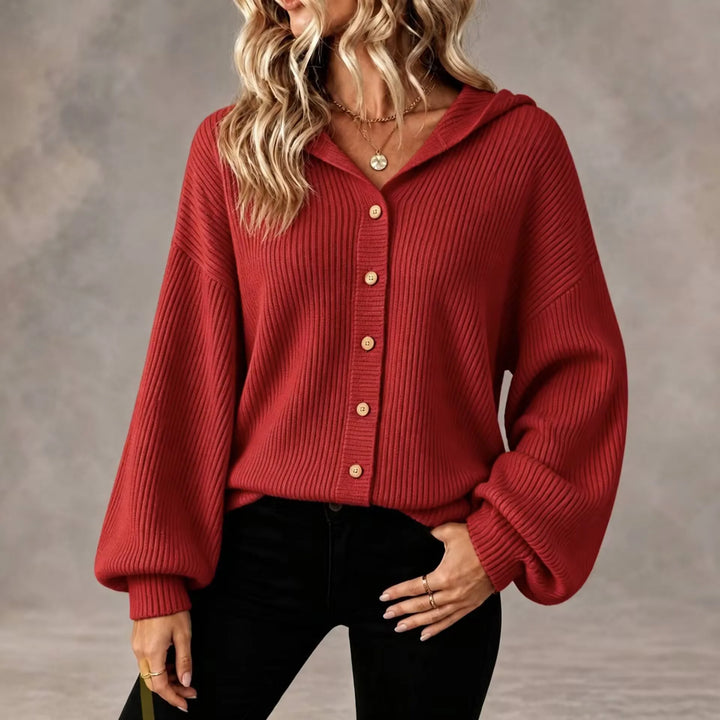 Bennett & Lowe Martha hooded button-front cardigan with cozy knit fabric and front pockets, stylish and versatile for casual wear.