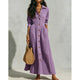 Genevieve | Button-Front Long-Sleeve Shirt Midi Dress with Pockets for Women