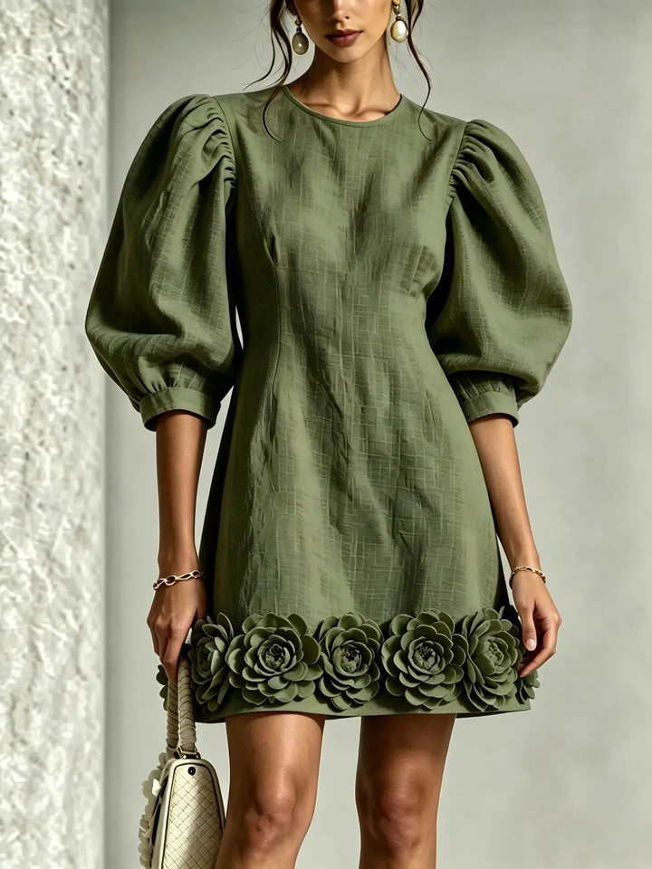 Rebecca | Puff Sleeve Flower Hem Mini Dress