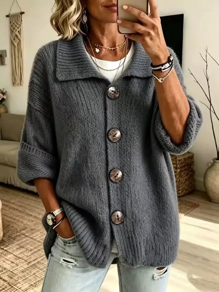 Erin | Turn-Down Collar Button Cardigan