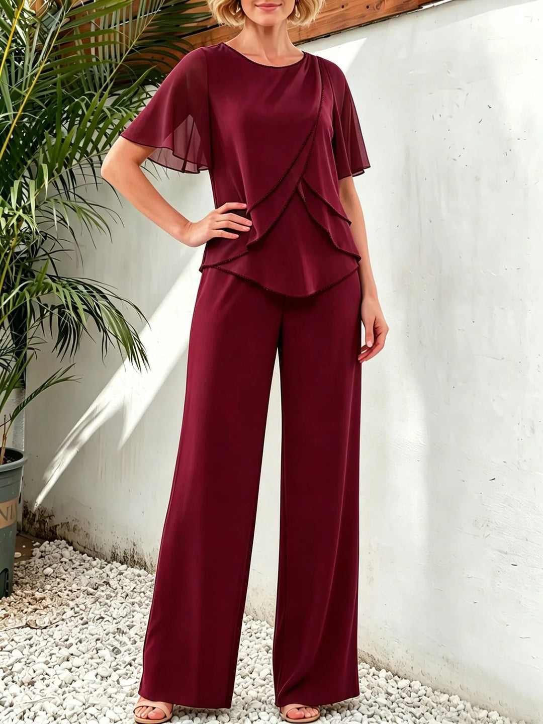 Alexandra | Asymmetrical-Top Wide-Leg Pants Set