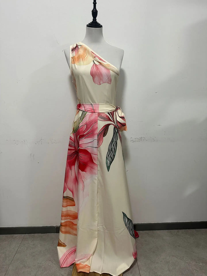 Rosalie | Watercolor Floral Halter-Neck Tie-Waist Maxi Dress for Women