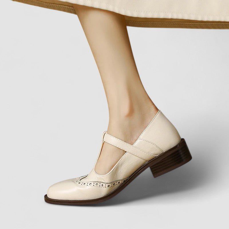 Daisy casual Mary Jane shoes by Bennett and Lowe, featuring black leather straps and a rounded toe on a white background.