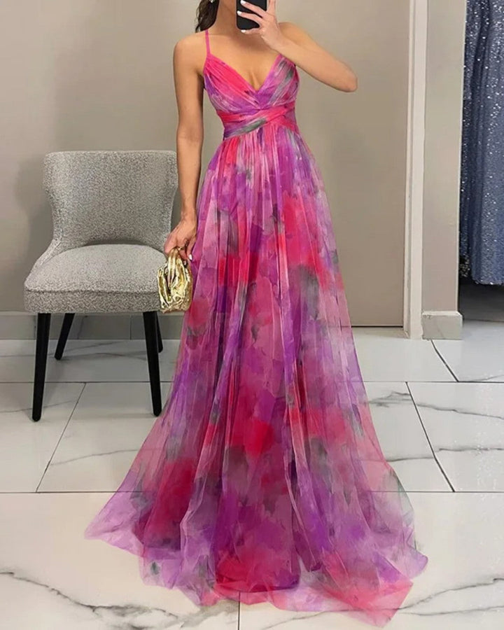 Claire | Watercolor Chiffon Maxi Dress for Women