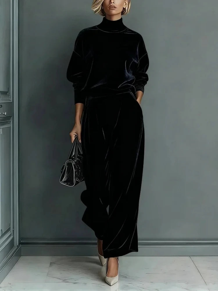 Marilyn Bennett & Lowe high-neck wide-leg pants set, two-piece outfit in a coordinated style