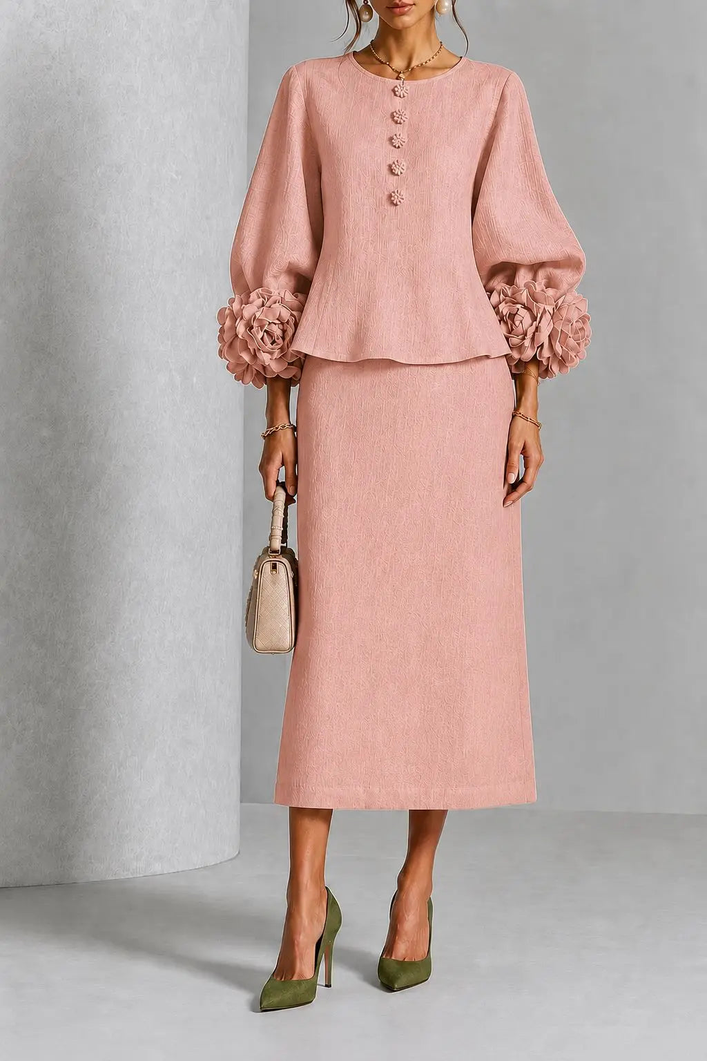 Allison | Flower Detail Peplum Skirt Set