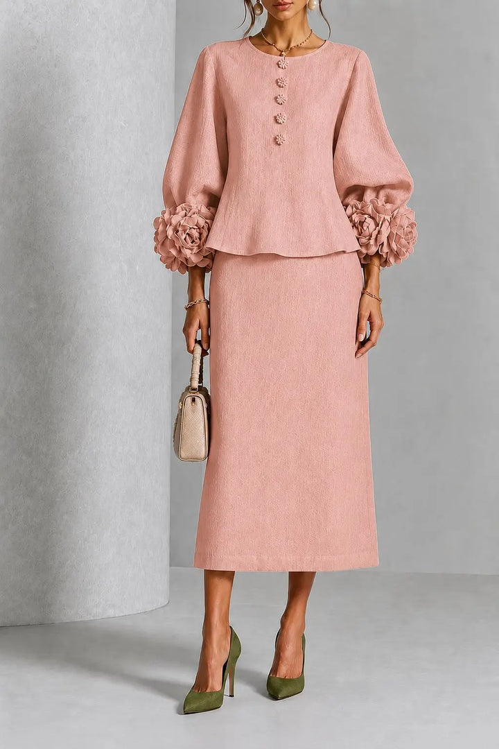 Allison | Flower Detail Peplum Skirt Set