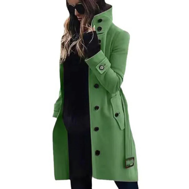 Bennett & Lowe Monica slim fit long sleeve coat displayed on a hanger, featuring a classic tailored design and smooth fabric.