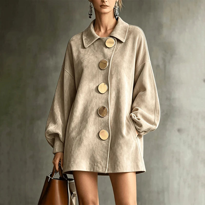 Felicity | Lapel Button Mid-Length Jacket