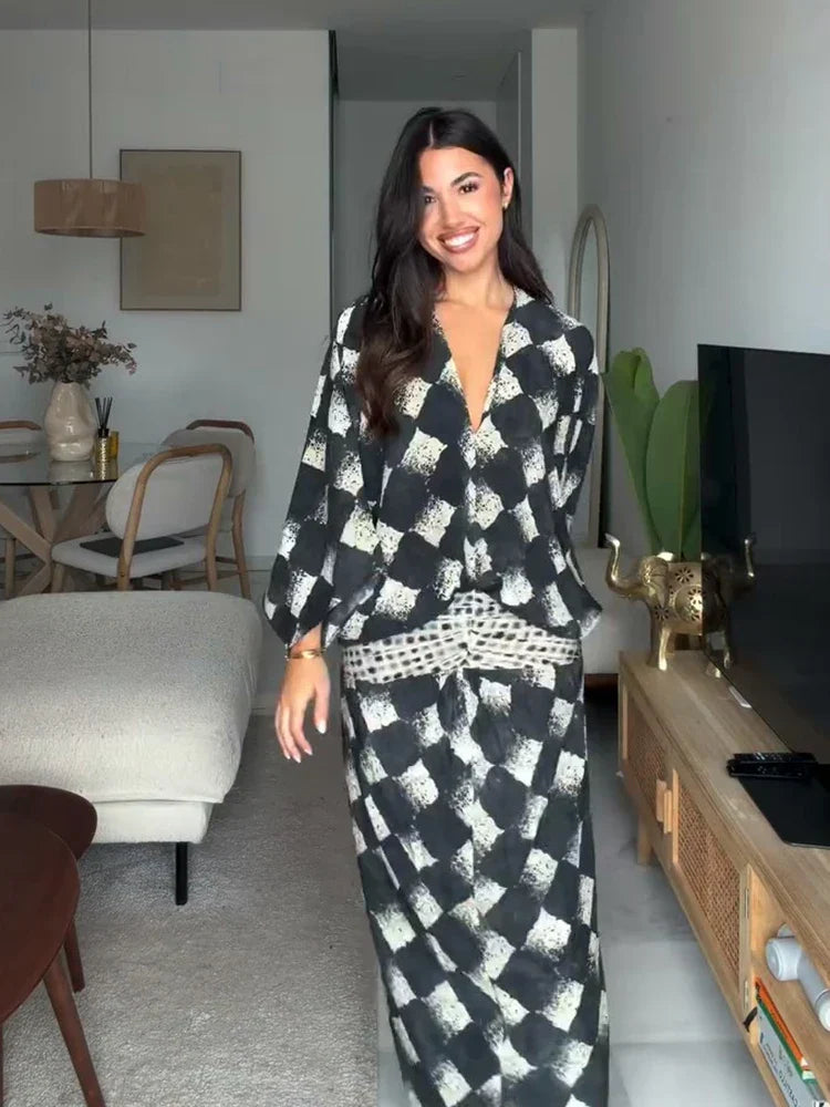 Valerie | Monochrome Print Maxi Dress for Women