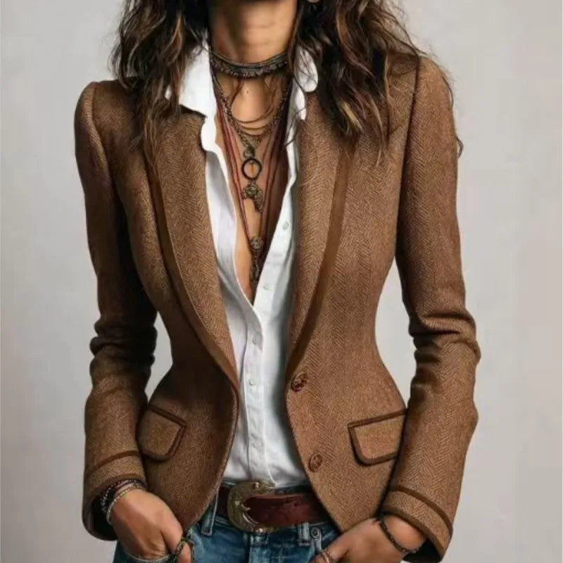 Bennett & Lowe Harriet contrast trim tailored blazer, navy with white accents, structured fit, and classic lapel collar.
