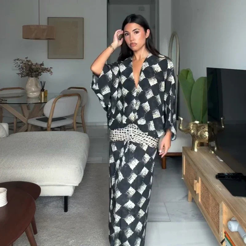 Valerie | Monochrome Print Maxi Dress for Women