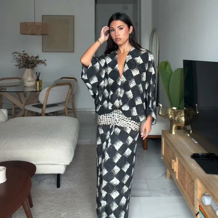 Valerie | Monochrome Print Maxi Dress for Women