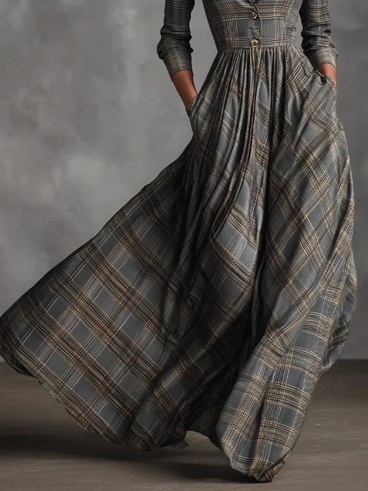 Odessa | Plaid Button-Front A-Line Midi Dress for Women