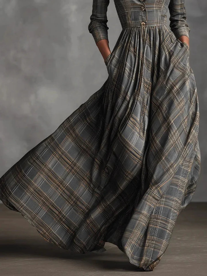 Odessa | Plaid Button-Front A-Line Midi Dress for Women