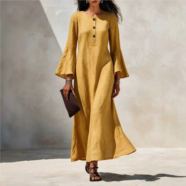 Lauren | Button Front Flared Sleeve Maxi Dress