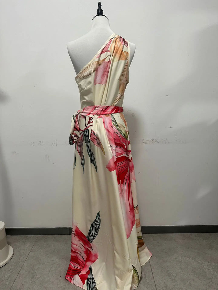 Rosalie | Watercolor Floral Halter-Neck Tie-Waist Maxi Dress for Women