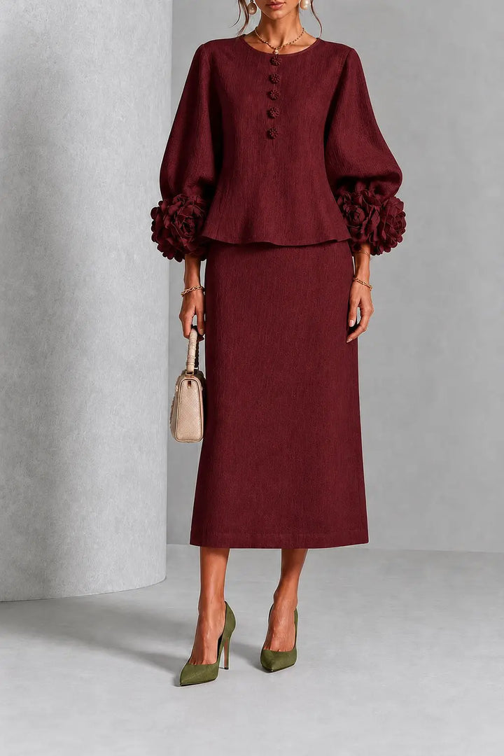 Allison | Flower Detail Peplum Skirt Set