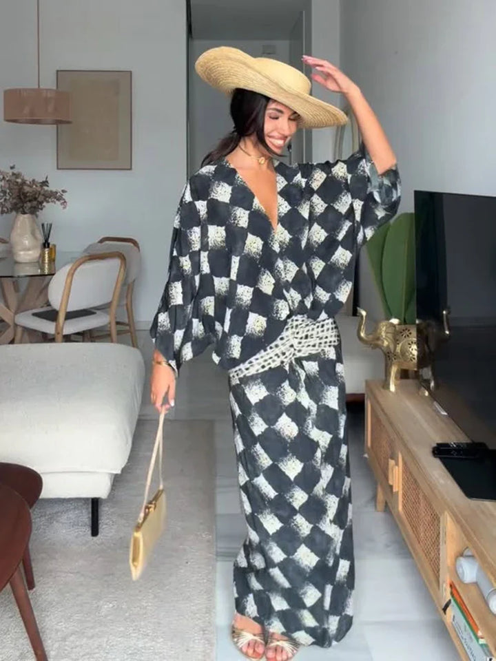 Valerie | Monochrome Print Maxi Dress for Women