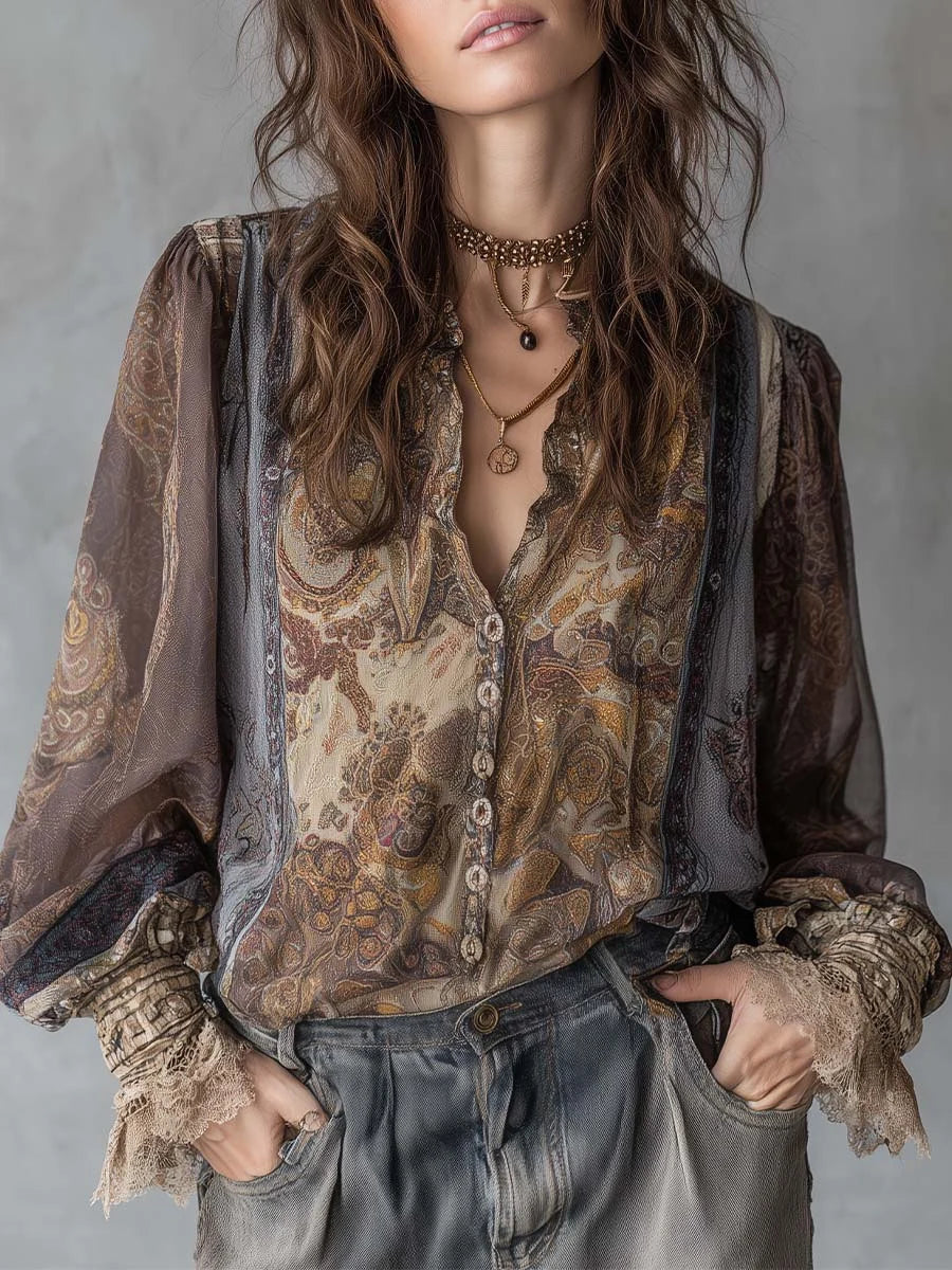 Kelsey | Paisley-Print Button Blouse