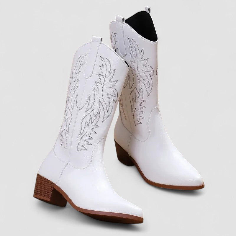 Embroidered Western cowboy boots for women by Bennett and Lowe, featuring intricate embroidery and classic Western style.