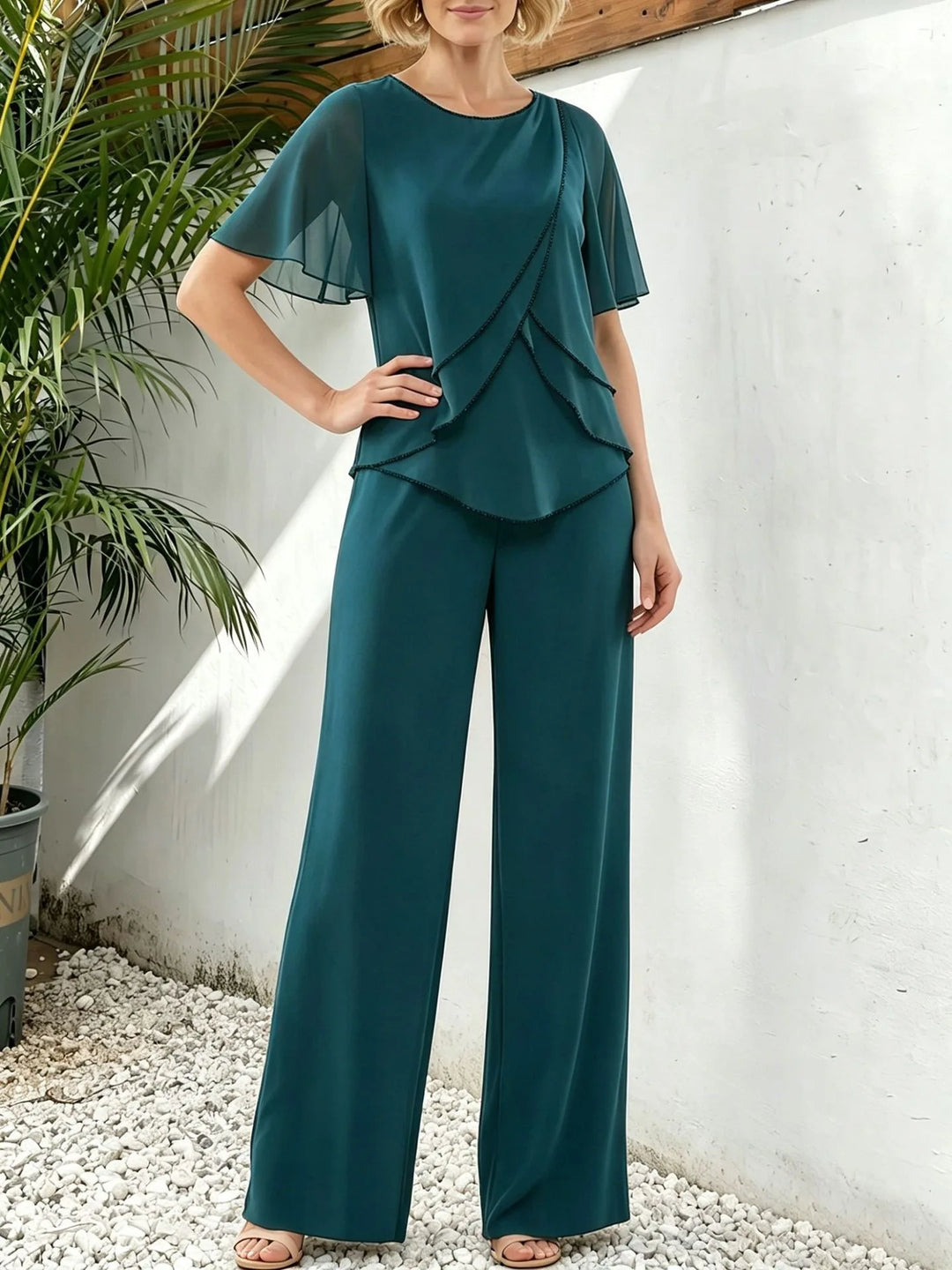 Alexandra | Asymmetrical-Top Wide-Leg Pants Set