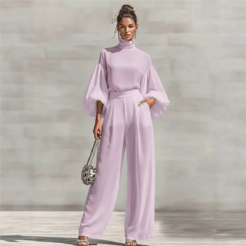 Bennett & Lowe Janice high-neck wide-leg pants set, elegant two-piece outfit shown on model