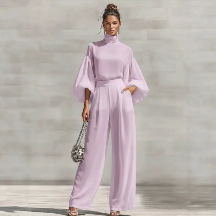 Bennett & Lowe Janice high-neck wide-leg pants set, elegant two-piece outfit shown on model