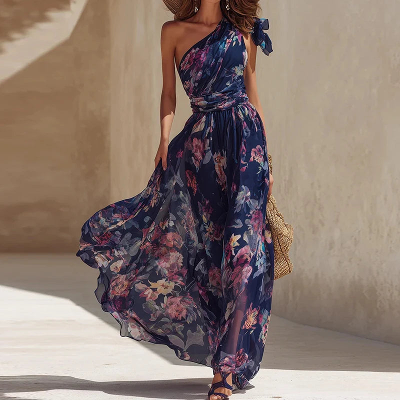 Camille | One-Shoulder Printed Patchwork Maxi Dress for Women