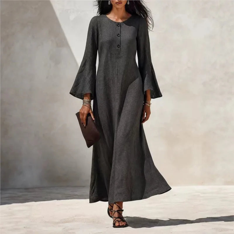 Lauren | Button Front Flared Sleeve Maxi Dress