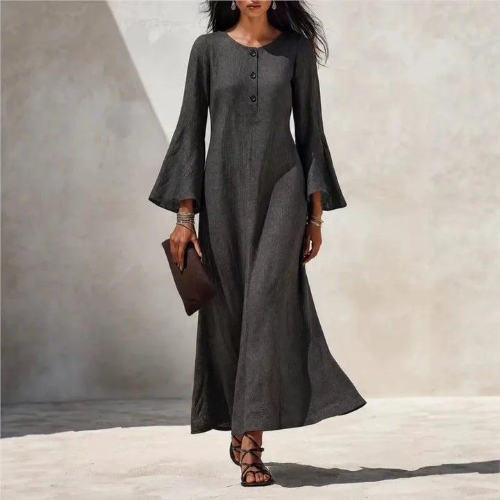 Lauren | Button Front Flared Sleeve Maxi Dress