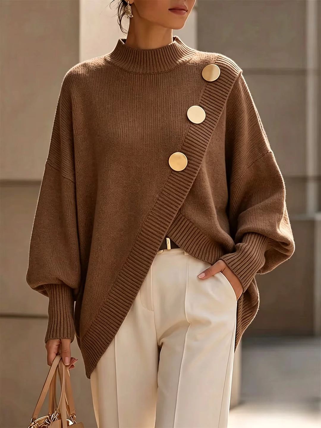 Mallory | Button-Detail Crewneck Sweater