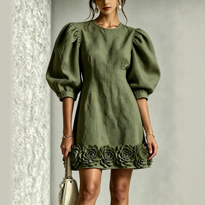 Rebecca | Puff Sleeve Flower Hem Mini Dress