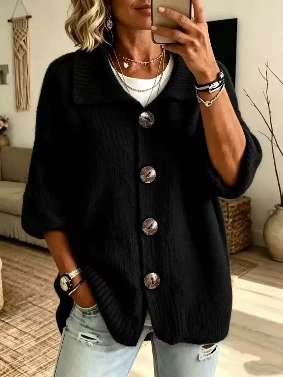Erin | Turn-Down Collar Button Cardigan