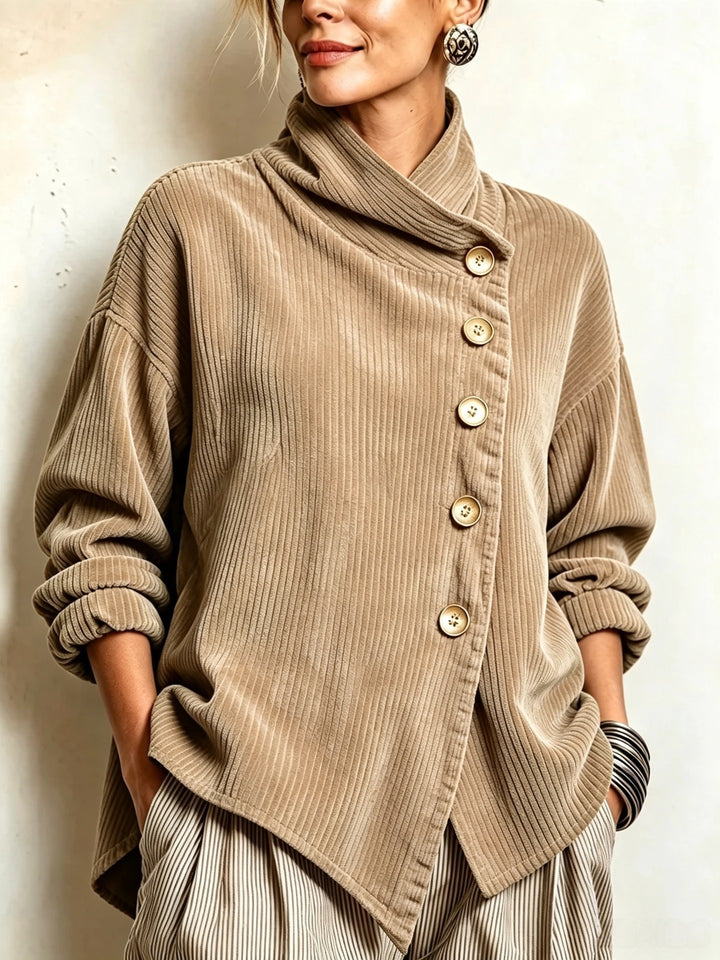 Maren | Asymmetric Button Wrap-Collar Top