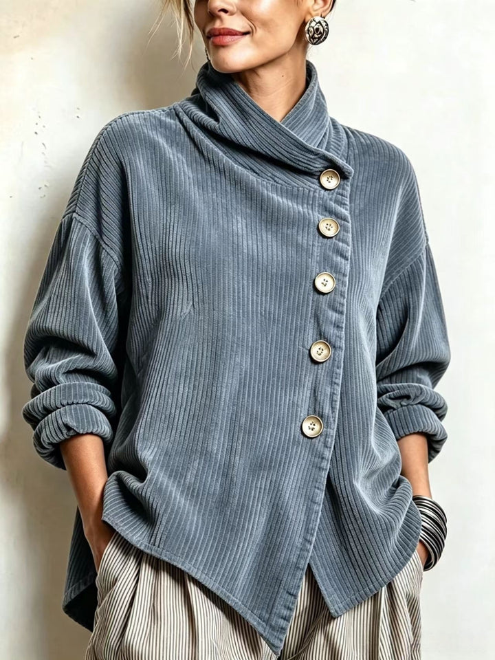 Maren | Asymmetric Button Wrap-Collar Top