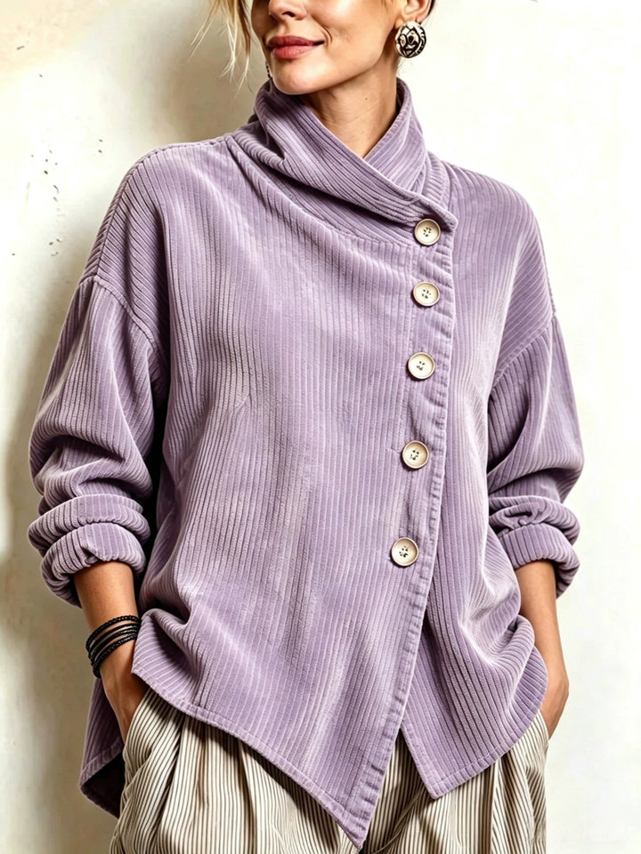 Maren | Asymmetric Button Wrap-Collar Top