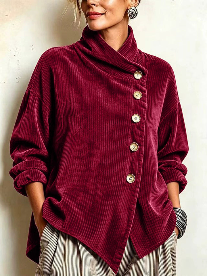 Maren | Asymmetric Button Wrap-Collar Top