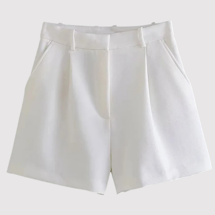 Bennett and Lowe Freya high-waist tailored shorts in black fabric, front view showing sleek, structured design and clean waistband.