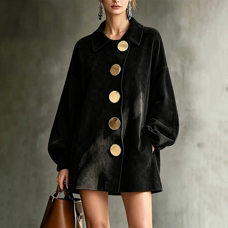 Felicity | Lapel Button Mid-Length Jacket