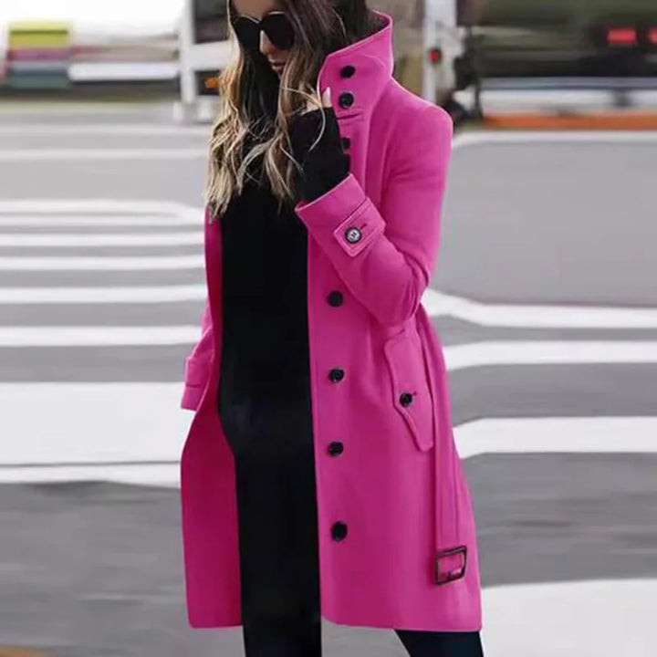Bennett & Lowe Monica slim fit long sleeve coat in a stylish design, displayed on a hanger against a neutral background.