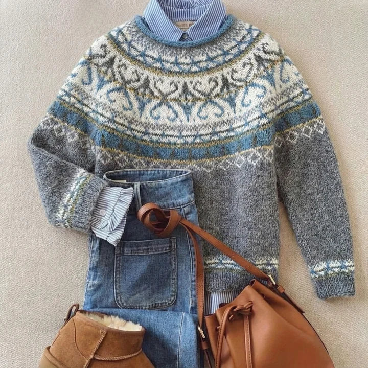 Gabrielle | Scroll Pattern Yoke Patterned Sweater