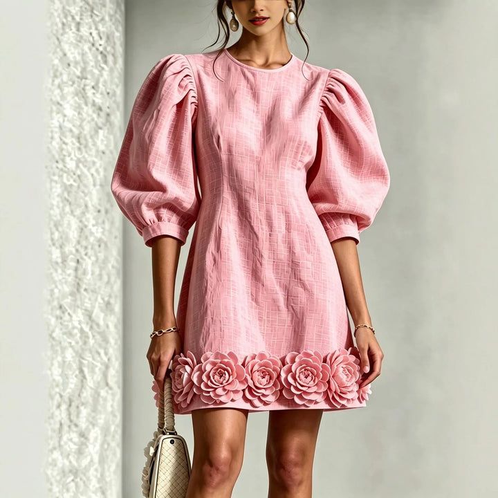 Rebecca | Puff Sleeve Flower Hem Mini Dress